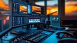 © NATTAWUT - Film editor's desk with multiple monitors displaying editing software footage clips and color correction tools