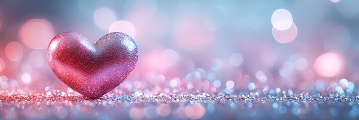 Wall Mural - Glittering Heart with Bokeh Lights in Soft Pink and Blue