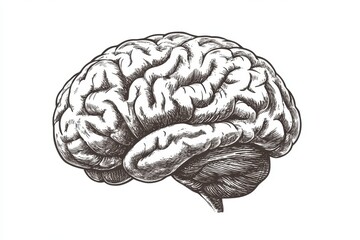 Aufkleber - Vintage illustration of a brain isolated on a white background, with a simple design and a detailed monochrome drawing Generative AI