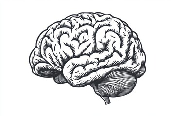 Poster - Black and white graphic of a brain on a solid white background Generative AI