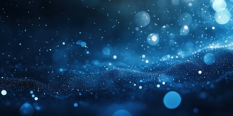 Wall Mural - Abstract Glittering Wave of Particles on Blue Background with Bokeh Lights