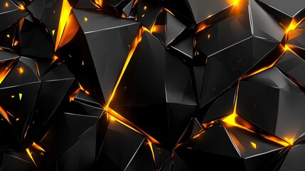 Poster - Abstract futuristic wallpaper design with geometric polygons and black and orange hues