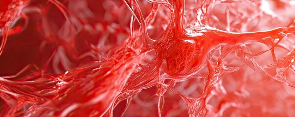 Poster - Close-up image of intricate red fibers, resembling blood vessels, showcasing organic structures in vivid detail and vibrant color.