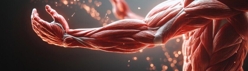 Aufkleber - Close-up view of a muscular arm showcasing detailed muscle structure and dynamic movement, ideal for fitness and health themes.