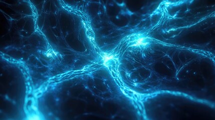 Poster - Futuristic blue network design with glowing lines and nodes. Perfect for technology, science, and abstract concepts.