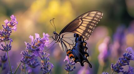 Sticker - Exquisite Butterfly on Lavender: Capturing Nature's Beauty in Macro Photography