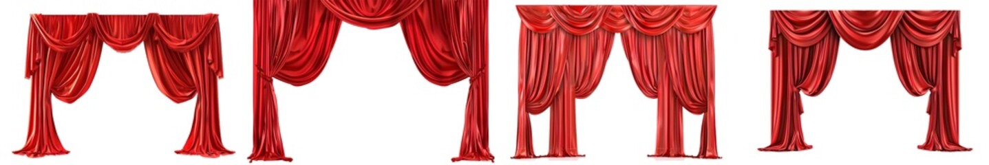 Realistic theater red dramatic curtains isolated on white background. Generative AI.