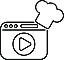 Poster - Simple vector showing an online cooking course video player interface with a chef hat icon, representing online cooking tutorials