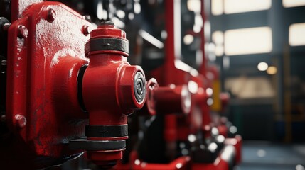 Poster - A lever engaged in a hydraulic system operates within an industrial facility, illuminated by natural light streaming through large windows, contributing to an efficient workspace