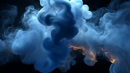 Sticker - Blue and white smoke forming abstract shapes on black background