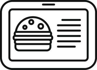Poster - Online food ordering app concept with a burger displayed on a tablet screen, ideal for representing food delivery services