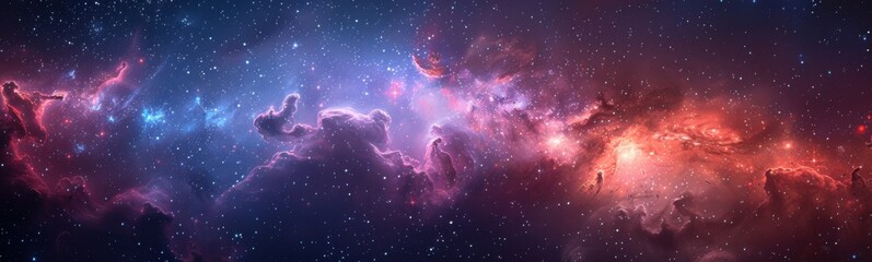 Wall Mural - starry sky with a cluster of stars and a bright red nebula, banner, copy space