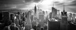 © Sodapeaw - Stunning black and white panoramic view of a bustling city skyline, showcasing modern architecture and iconic skyscrapers at dawn.