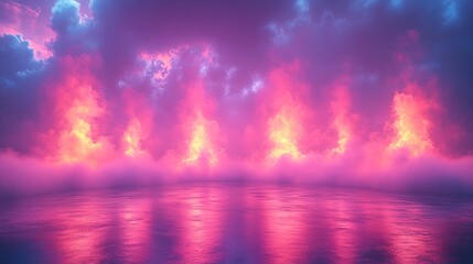 abstract minimalist backgroun neon vertical lines an glowing colorful clou stormy cumulus futuristic wallpaper