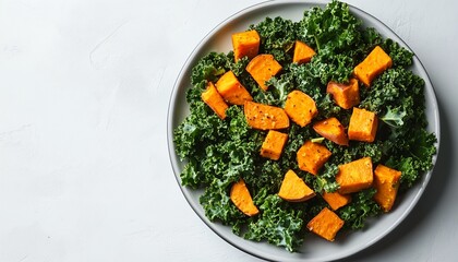 Salad kale and sweet potato green real food healthy meal plan copy space