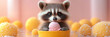 © Dmitry - Charming raccoon with ice cream, pastel-toned colors, soft and whimsical, playful and delightful, dreamy dessert wonderland