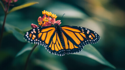 Sticker - Captivating Monarch Butterfly Resting on Vibrant Flower in Natural Habitat