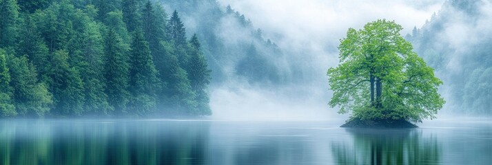 Wall Mural - A river in the middle of an overcast mountain range.