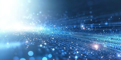 Poster - digital data stream with glowing blue particles and futuristic technology