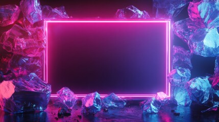 Poster - blank banner background illuminated frame with abstract vibrant lighting