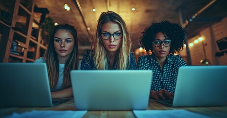 Poster - business women using a laptop for marketing management, leadership innovation, or strategy research.