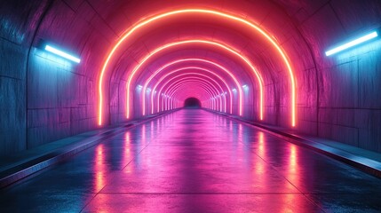 Wall Mural - abstract neon backgroun space tunnel turning to left ultra violet rays glowing lines virtual reality jump spee of light space an time strings highway night lights