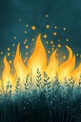 Abstract bonfire illustration, simple flame shapes, warm color 