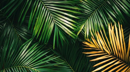 Tropical palm leaves with green and yellow fronds