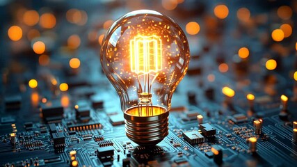 Sticker - Vintage light bulb standing on circuit board glowing