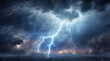 © triocean - A stormy sky with multiple cloud to ground lightning strikes,  flashes of lightning and the rumble of thunder, showcasing the power of a storm.