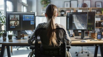 Aufkleber - She is focused on her work, possibly typing or using the computer