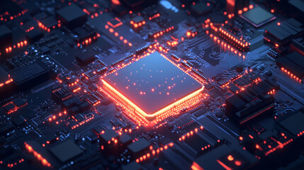 Poster - A computer chip with built-in artificial intelligence.  The AI is directly on the chip, connected to the motherboard. This shows how AI is becoming part of the hardware itself.