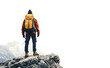 © Yeti Studio - Traveler with backpack on snowy mountain peak, cut out