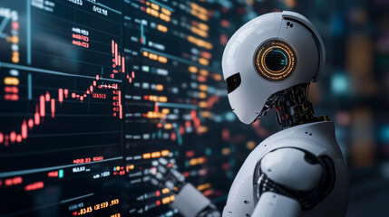 Poster - Automated trading uses AI to buy and sell stocks. This robot can analyze market data and make trades without human intervention.