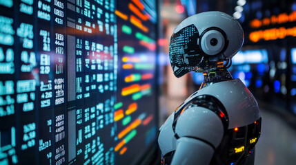 Poster - Automated trading uses AI to buy and sell stocks. This robot can analyze market data and make trades without human intervention.