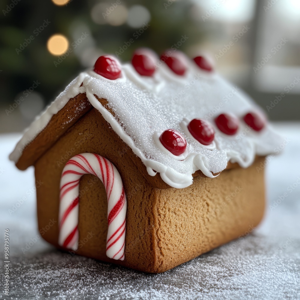 Gingerbread house with detailed icing decorations candy canes and ...
