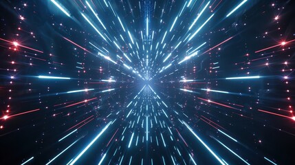 Wall Mural - Futuristic light speed tunnel with vibrant blue and pink lines creating a dynamic sense of motion and depth, perfect for sci-fi themes.