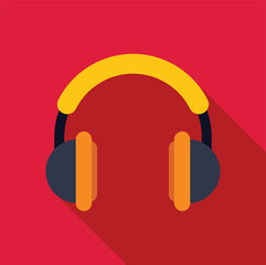 Poster - yellow headphones casting long shadow on red background, simple flat design of music accessory