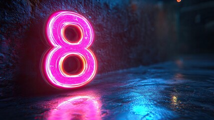 Canvas Print - linear symbol neon number eight glowing in the dark with ultraviolet light pink blue gradient laser ray