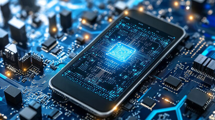 Poster - Smartphones are now being built with artificial intelligence (AI) chips. These chips make the phone smarter and can do more.  They are made in factories and used in many electronic devices.