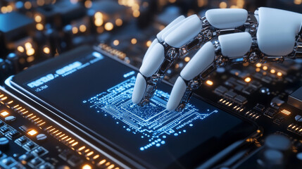 Poster - Smartphones are now being built with artificial intelligence (AI) chips. These chips make the phone smarter and can do more.  They are made in factories and used in many electronic devices.