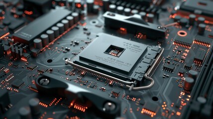 Aufkleber - Close-up of a computer motherboard with a CPU socket in the center.