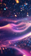 Poster - Vibrant abstract background featuring flowing waves of light and sparkling particles, perfect for technology or design projects.