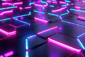 Poster - Vibrant neon lines create a stunning abstract pattern on a reflective surface, perfect for futuristic design concepts.