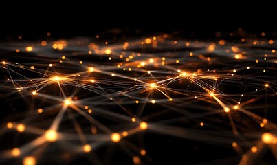 Fototapete - Conceptual Map of a Digital Network with Glowing Dynamic Lines Representing the Flow of Information Between Interconnected Nodes