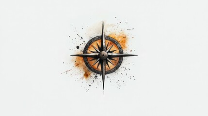 A detailed compass design with a rustic style, featuring a vibrant orange splash backdrop. Ideal for adventure themes.