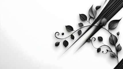 Poster - Bold Black and White Diagonal Stripe with Swirling Vine Pattern for Elegant Design or Decor