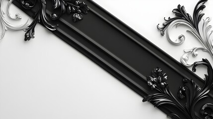 Poster - Elegant Black and White Striped Backdrop with Refined Scroll Pattern