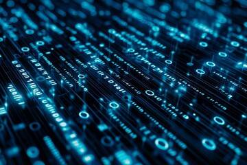 Poster - Background of blue digital binary data on a computer screen