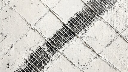 Poster - Minimalist White Canvas with Intricately Detailed Lattice Pattern and Diagonal Black Stripe
